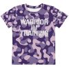 A 'Warrior in Training' Kids Crew Neck T-Shirt (Purple Camo) for warriors.