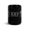 A black Distressed Thin Blue Line Flag Mug with the words xxv tactical on it, featuring a distressed design.