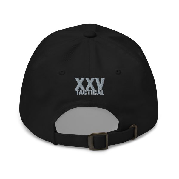 An Embroidered Thin Blue Line Flag Hat with the word "tactical" on it.