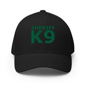 A black Embroidered Sheriff K-9 Patrol Hat -Green Thread with the embroidered word sheriff k9 on it.