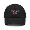 An American Eagle Distressed Dad Hat with an American eagle motif featuring wings on it.