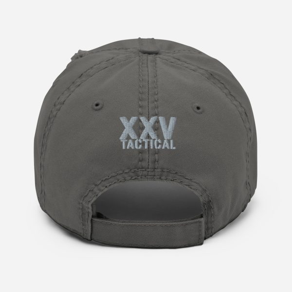 An Embroidered Distressed American Flag Hat with the word vxx tactical on it.