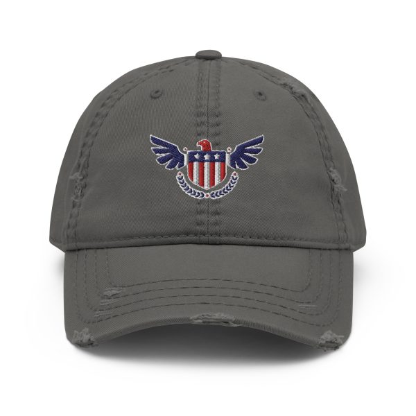 An American Eagle Distressed Dad Hat featuring an eagle, inspired by the American Eagle brand.