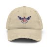 An American Eagle Distressed Dad Hat with an American eagle on it.