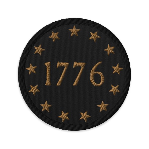 A black Gold 1776 Flag Patch with gold stars and the number 1776, resembling a flag.
