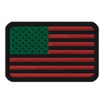 An inspired David Hammons Inspired Flag Patch, featuring an American flag embroidered on a black patch.