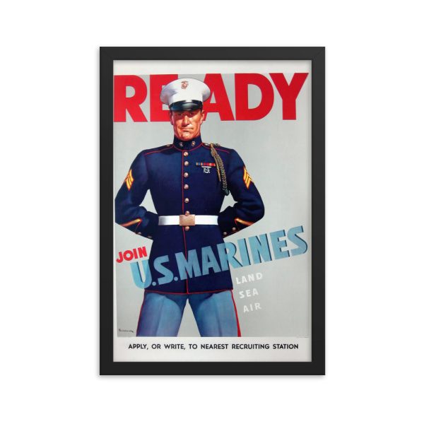Vintage Framed Marine Recruiting Poster - Museum Quality Print - Ready Join U.S. Marines
