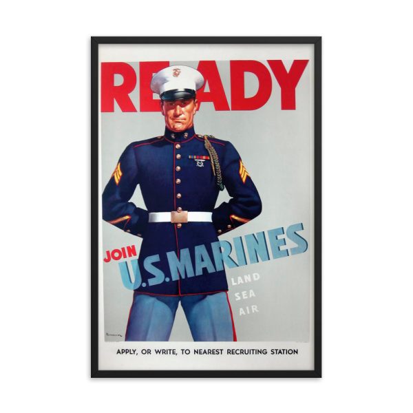 Vintage Framed Marine Recruiting Poster - Museum Quality Print - Ready Join U.S. Marines