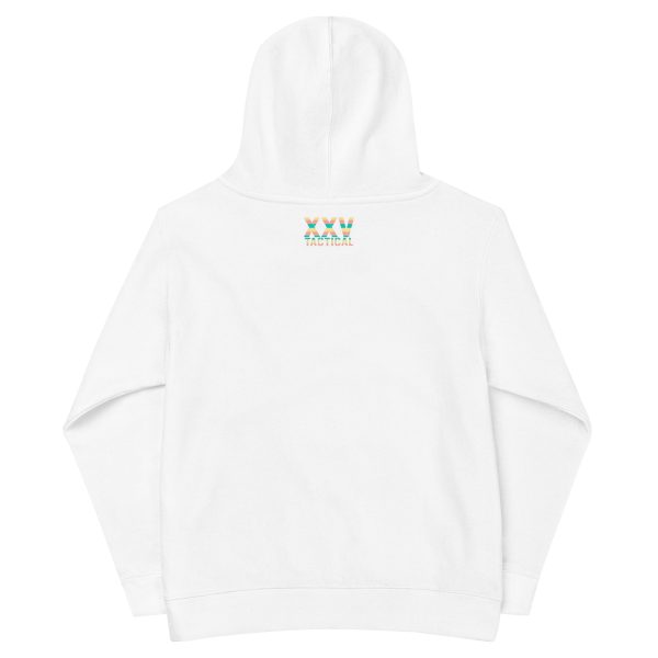 The back of a Unicorn 'Dream Believe Achieve' Fleece Hoodie featuring the Unicorn logo.