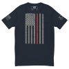 An American Thin Red Line Flag t-shirt with thin red and white stripes.