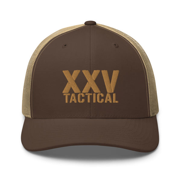 A XXV Tactical Trucker Cap with the words xxx tactical on it.