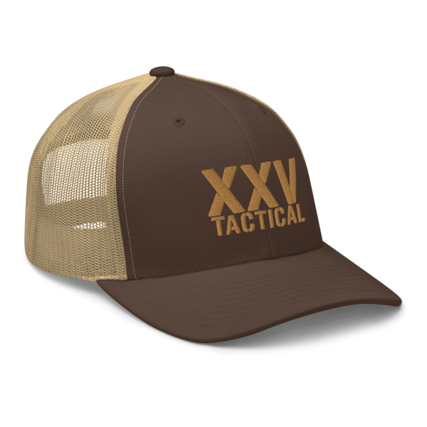 A XXV Tactical Trucker Cap with the word tactical on it.