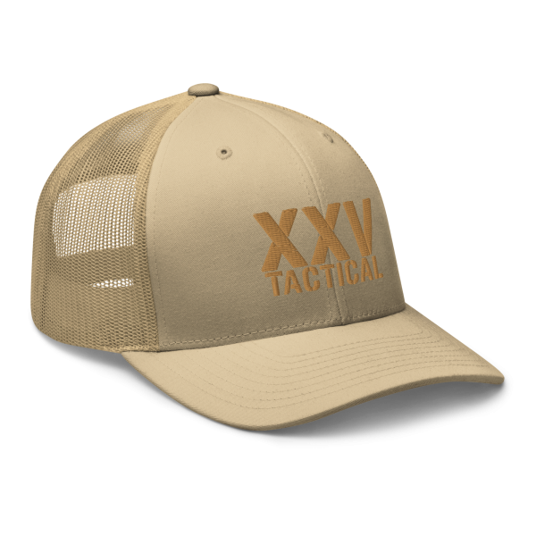 A XXV Tactical Trucker Cap with the word Tactical on it.