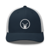 An Iron Sights Trucker Cap with a white logo on it.
