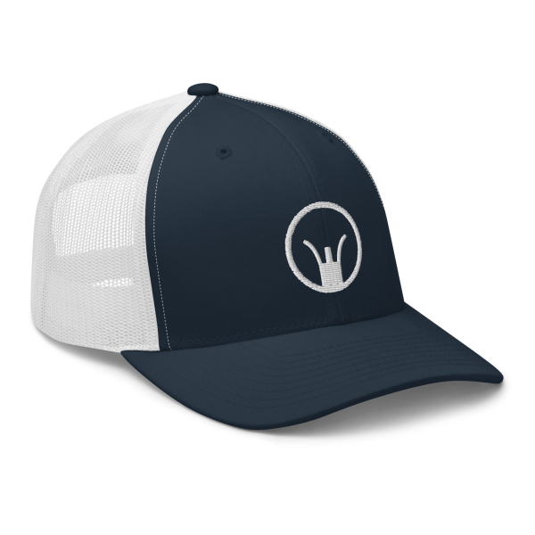 The navy and white Iron Sights Trucker Cap features Iron Sights.