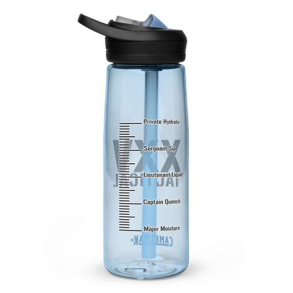 A blue XXV Tactical CamelBak Sports Bottle with a black lid.