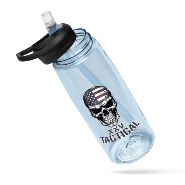 A XXV Tactical CamelBak Sports Bottle -American Skull with an American flag on it, showcasing patriotic vibes.