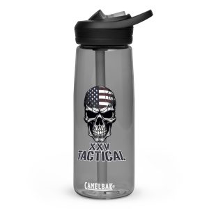 A XXV Tactical CamelBak sports bottle -American Skull with an American flag on it.