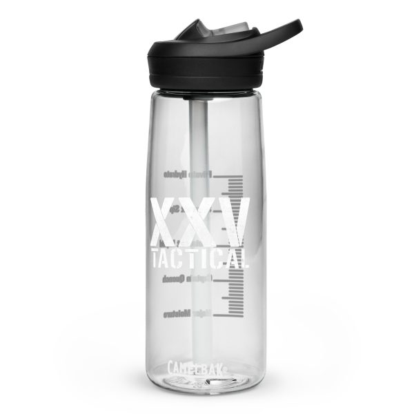 A Tactical water bottle with the word XXV Tactical CamelBak Sports Bottle on it.