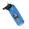 A blue water bottle with the XXV Tactical CamelBak Sports Bottle -American Skull on it.