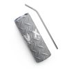 A 'XXV Tactical' stainless steel tumbler with a straw next to it.