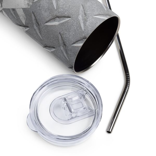 A 'XXV Tactical' Stainless Steel Tumbler with a lid and a straw next to it.