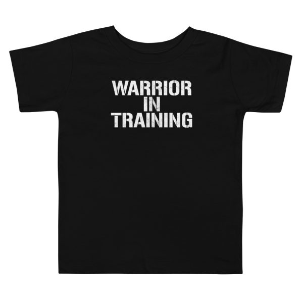A black 'Warrior in Training' Toddler Short Sleeve Tee for the little warrior in training.