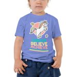 'Dream Believe Achieve' Unicorn toddler short sleeve tee.