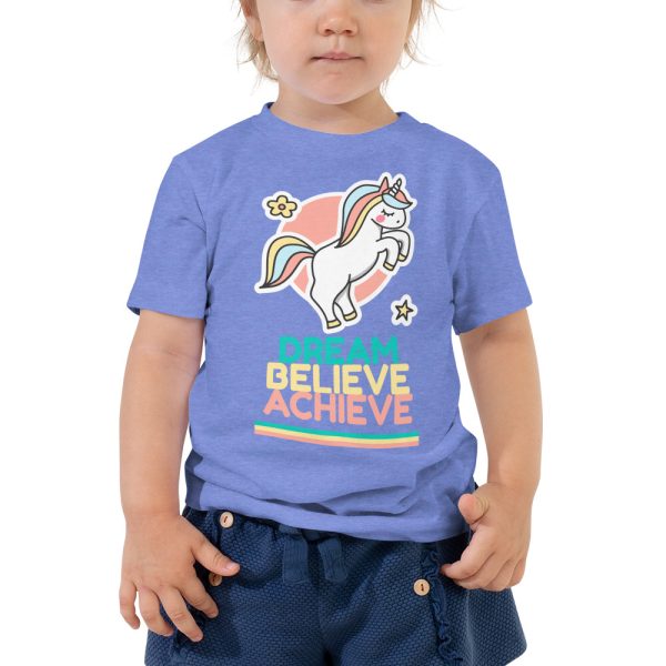 Believe in your dreams with this 'Dream Believe Achieve' Unicorn T-shirt.