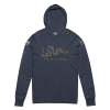 A navy hooded Men's Join or Die Hooded Long Sleeve Tee with an image of an American flag.