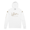 A white Men's Join or Die hooded long sleeve tee with an image of a snake on it.