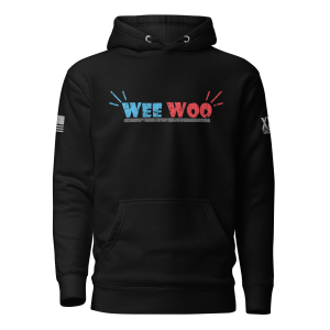 A black Men's Wee Woo - Police - First Responder Hoodie, perfect for men in law enforcement or as a first responder.