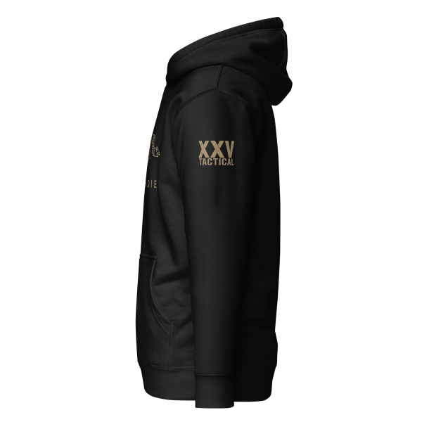 A men's Join or Die Colonial America hoodie featuring gold lettering showcasing the iconic phrase "Join or Die.