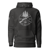 A Mens XXV Tactical Outdoorsman Hoodie with a tactical image of a moose in the outdoors.