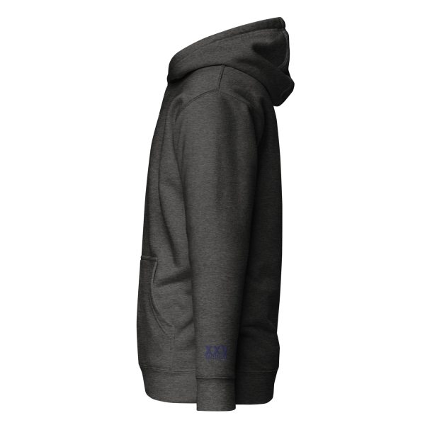 A Men's Stay Salty Embroidered Hoodie with a blue logo on it.