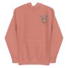 An embroidered pink Woman's Stay Salty Embroidered Hoodie with an image of a fish on it.