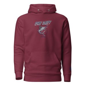 A Men's Stay Salty Embroidered Hoodie featuring an embroidered image of a marlin.