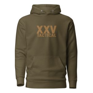 An 'XXV Tactical' embroidered hoodie.