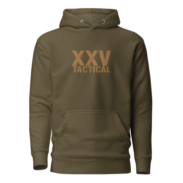 An 'XXV Tactical' embroidered hoodie.