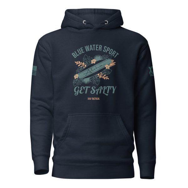 Get Men's Get Salty Hoodie in blue water color.