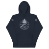 A navy Mens XXV Tactical Outdoorsman Hoodie with a white logo on it.