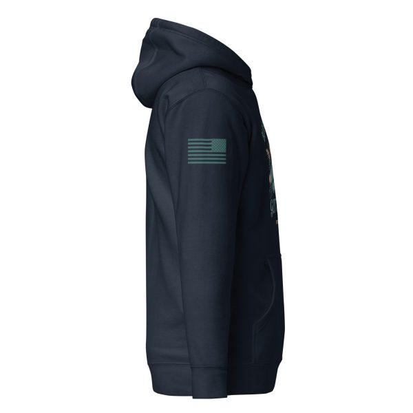 A Men's Get Salty Hoodie featuring an American flag on the back.