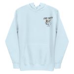 A light blue Woman's Stay Salty Embroidered Hoodie with an image of a fish on it.