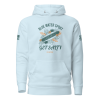 A light blue Men's Get Salty Hoodie for men.
