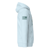 A light blue Men's Get Salty Hoodie with an american flag on it.