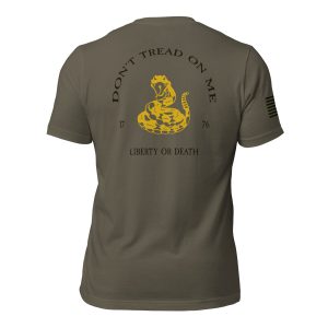 A Men's Don't Tread On Me Tee featuring the iconic "Don't Tread On Me" design on the back.