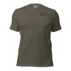 A men's XXV Tactical Thin Blue Line t-shirt in olive green featuring a blue logo.