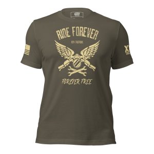 A Men's Ride Forever - Forever Free Tee with the bold slogan "Ride Forever" prominently displayed.
