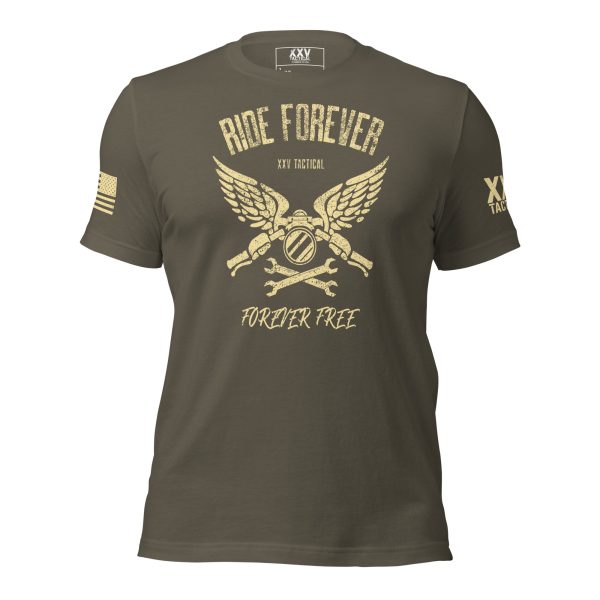 A Men's Ride Forever - Forever Free Tee with the bold slogan "Ride Forever" prominently displayed.