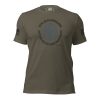 A Men's 'Evil is powerless if the good are unafraid' LEO T-shirt with a blue and white logo on it.